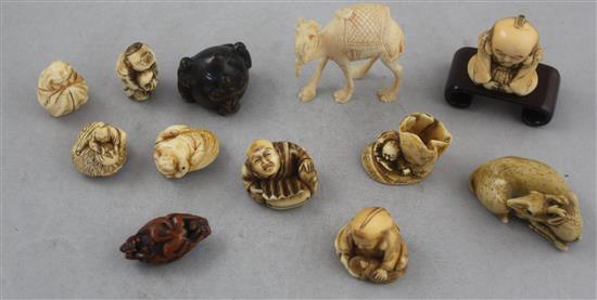 Eight Japanese ivory netsuke and four other items, late 19th / early 20th century,
